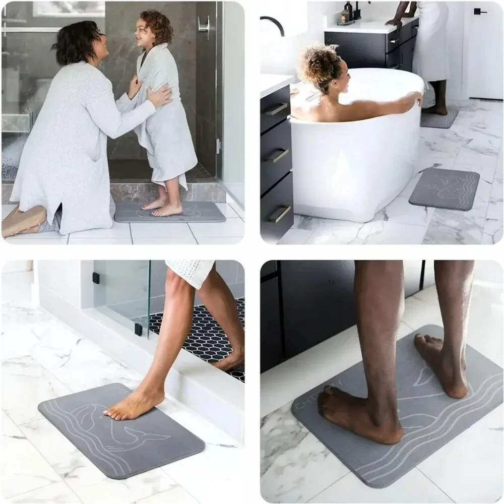 CHTENZY Stone Bath Mat, Diatomaceous Earth Bath Mat Non-Slip Absorbent Bath Ston